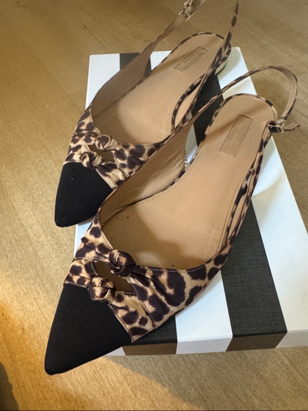 Aquazzura Leopard-Print Slingback Flats with Black Pointed Toe